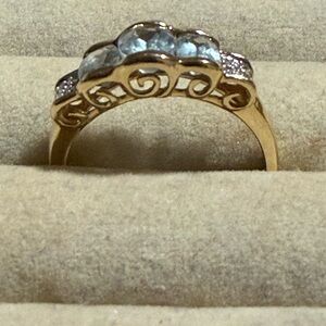 NWOT-Genuine Aquamarine Ring-Cushion Cut W/Diamond Accents-14Kt Gold Size 8